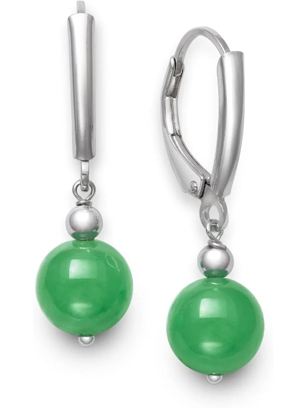 Elegant Sterling Silver Lever Back Drop Dangle Earrings with Natural Jade